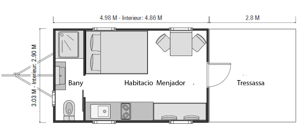 
 la terrassa d aquesta cabana és de 8m²