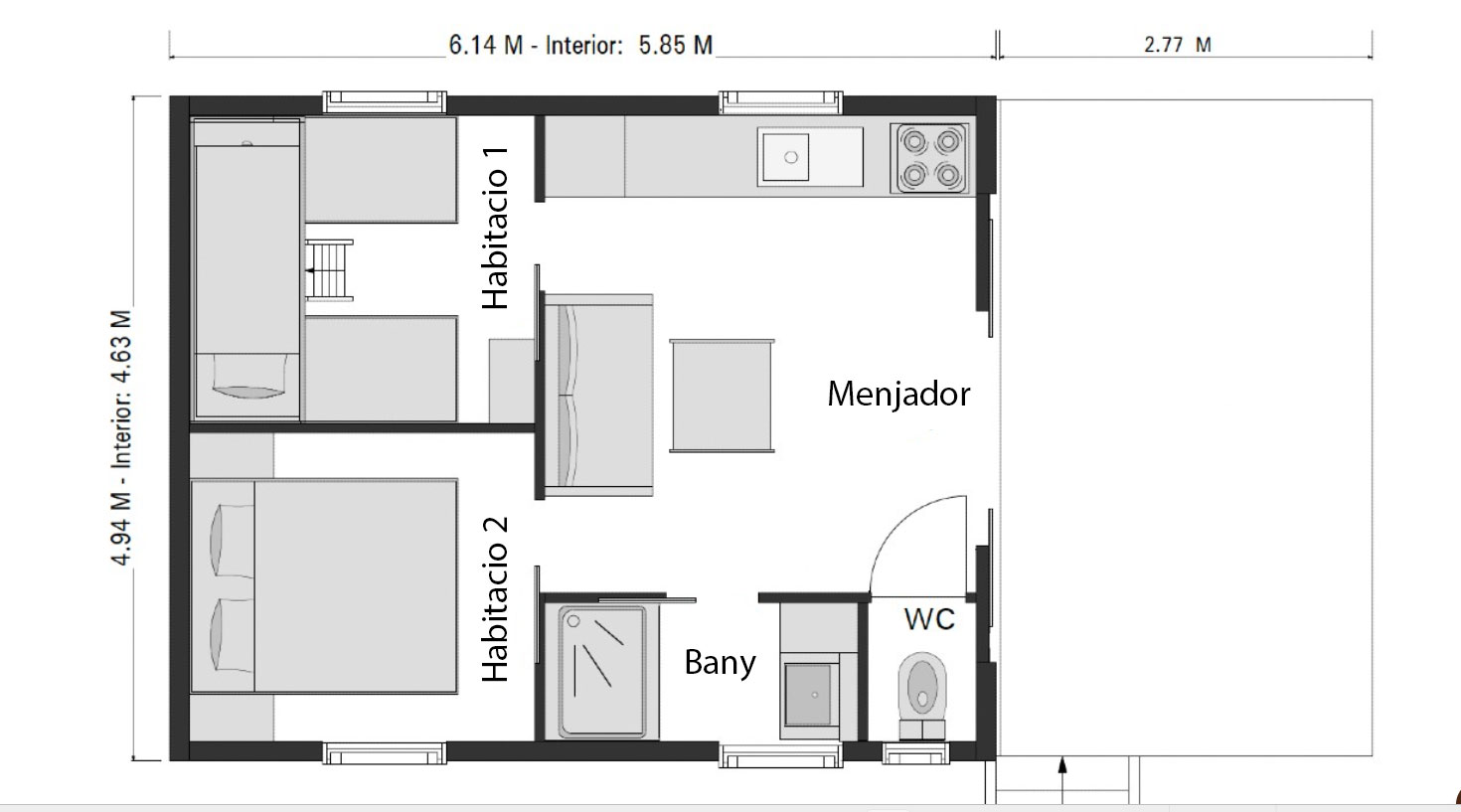 
 plano especial de cabana per a 6 llits